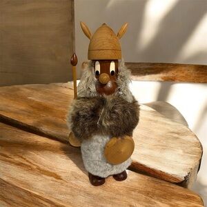 Large Wooden Viking Figurine with Fur Details